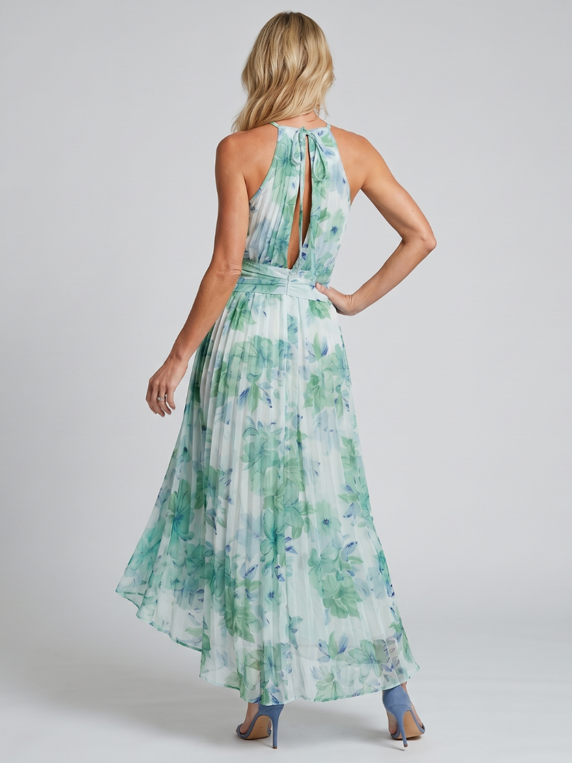 Portia | Robe Midi à Bretelles Plissées avec Motif Floral Doux