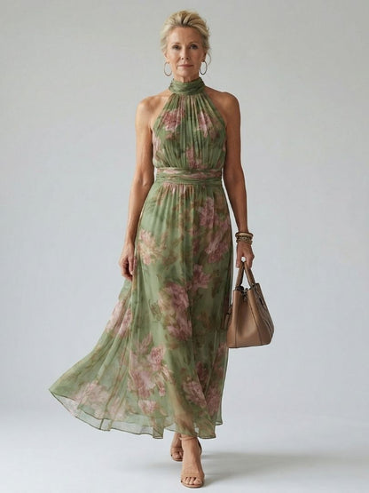 Mirelle | Robe Midi à Encolure Halter Froncée