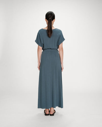 Robe longue portefeuille ceinturée emeraude Pollen