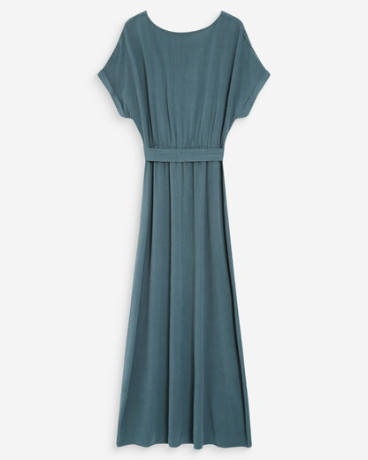 Robe longue portefeuille ceinturée emeraude Pollen