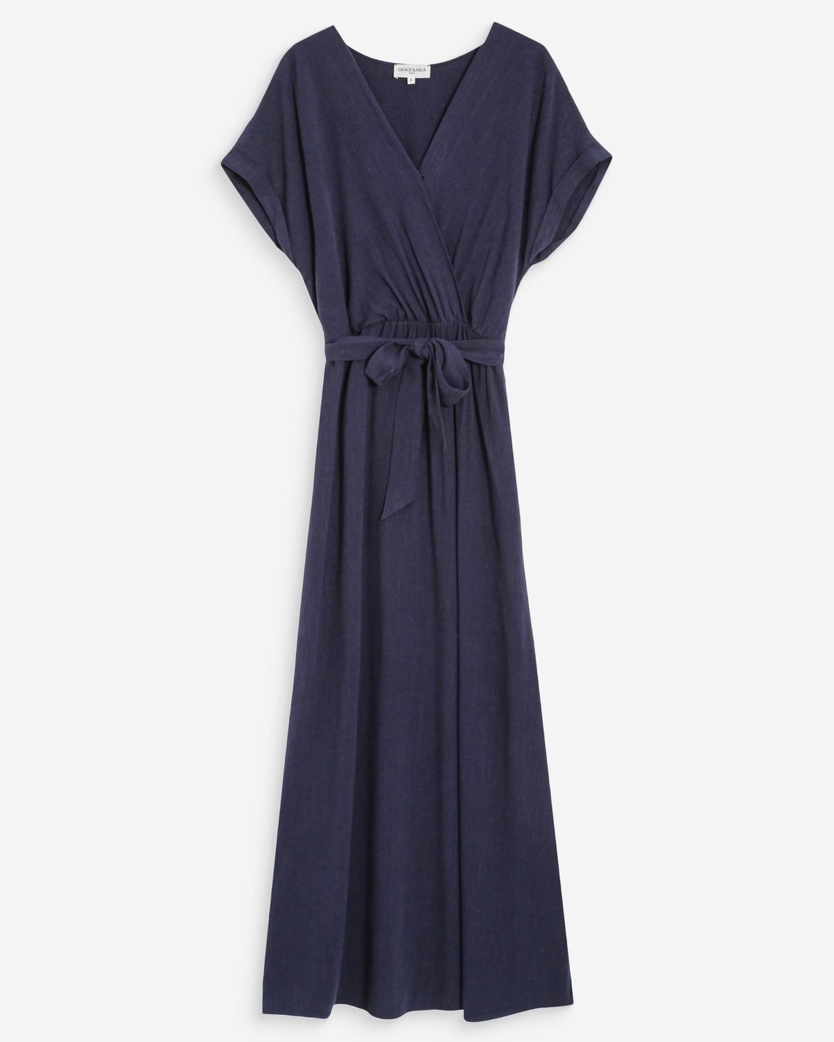 Robe longue portefeuille ceinturée marine Pollen