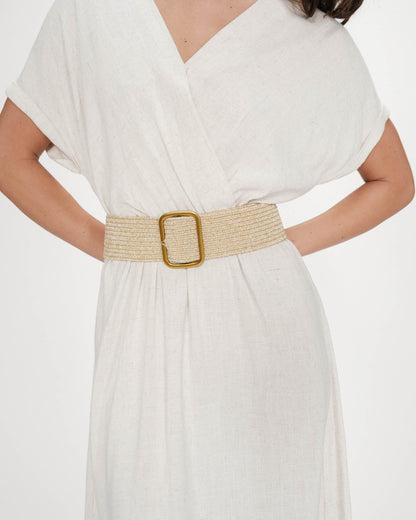 Robe longue portefeuille ceinturée sable Pollen