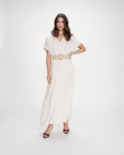 Robe longue portefeuille ceinturée sable Pollen