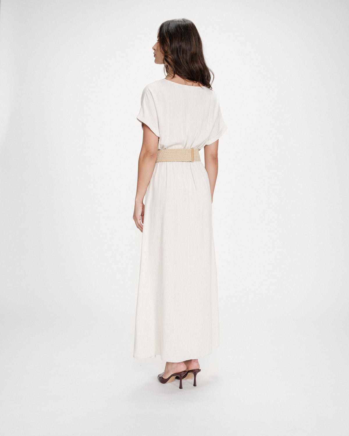 Robe longue portefeuille ceinturée sable Pollen