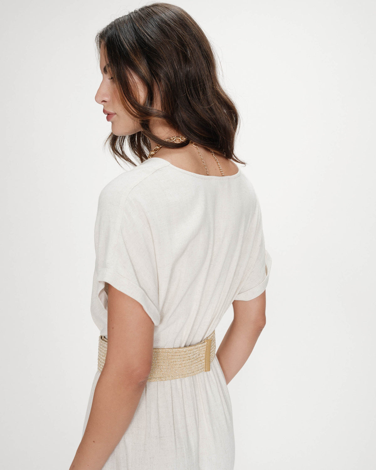 Robe longue portefeuille ceinturée sable Pollen