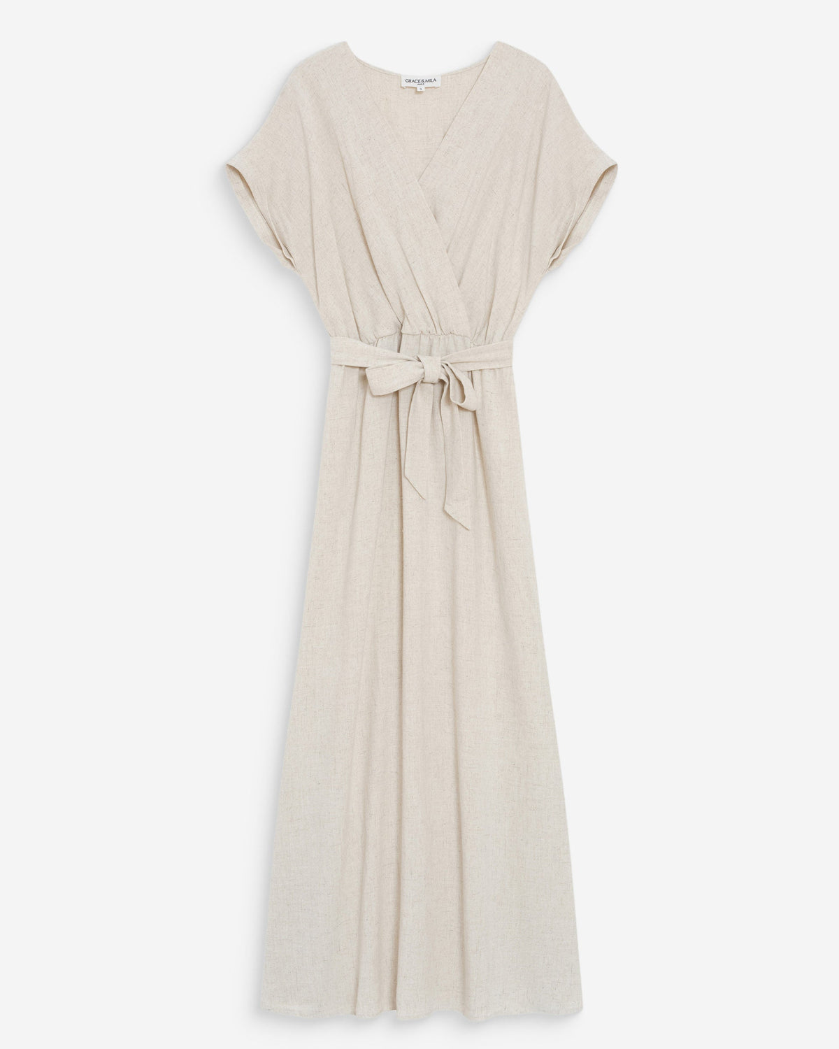 Robe longue portefeuille ceinturée sable Pollen