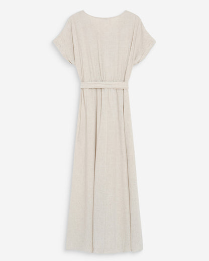 Robe longue portefeuille ceinturée sable Pollen