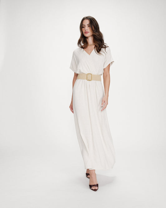 Robe longue portefeuille ceinturée sable Pollen