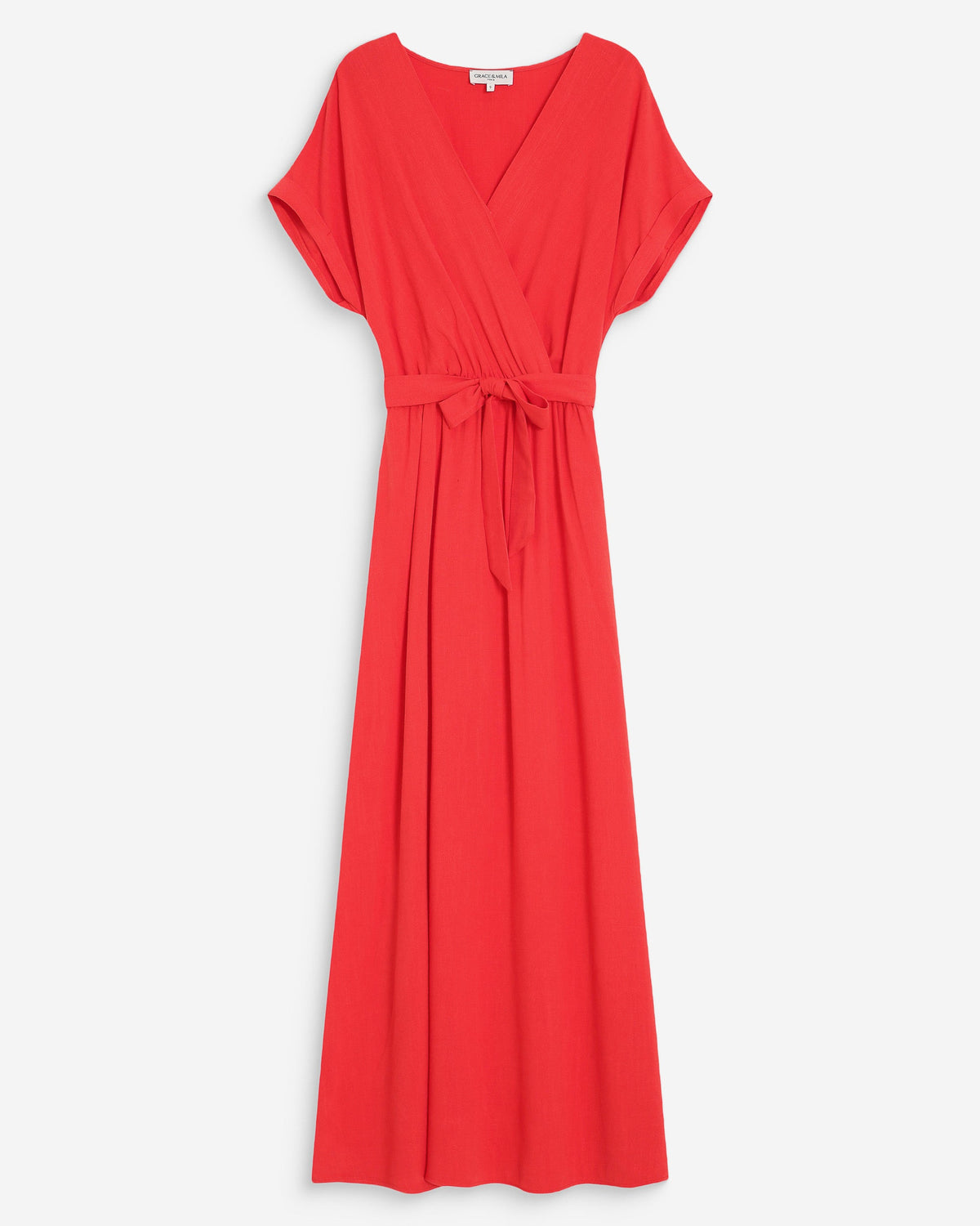 Robe longue portefeuille ceinturée sanguine Pollen