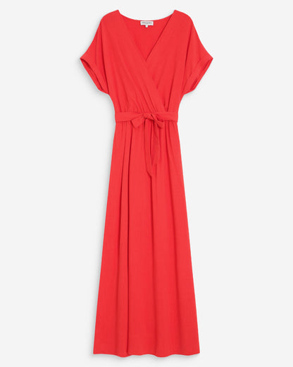 Robe longue portefeuille ceinturée sanguine Pollen
