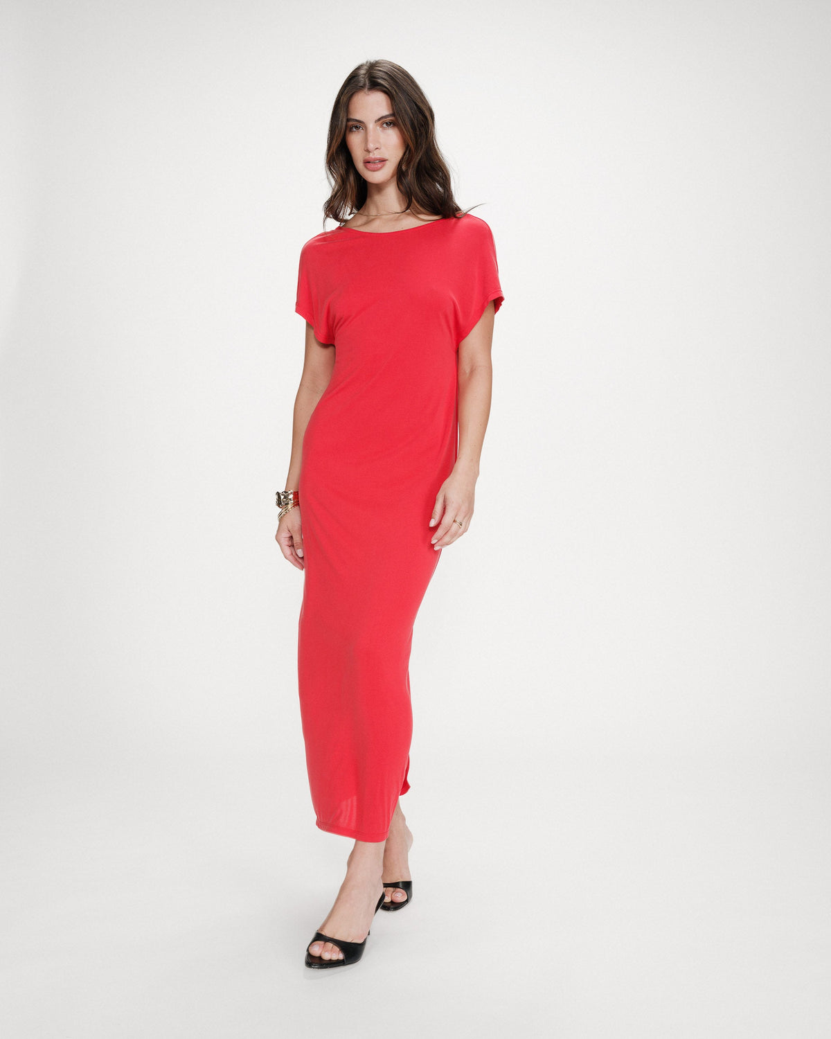 Robe longue légère en modal manches courtes fuchsia Peace