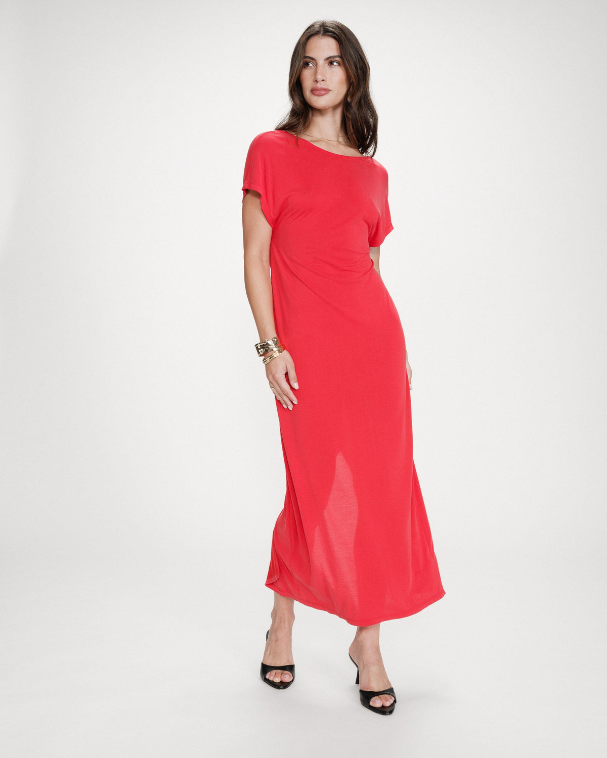 Robe longue légère en modal manches courtes fuchsia Peace