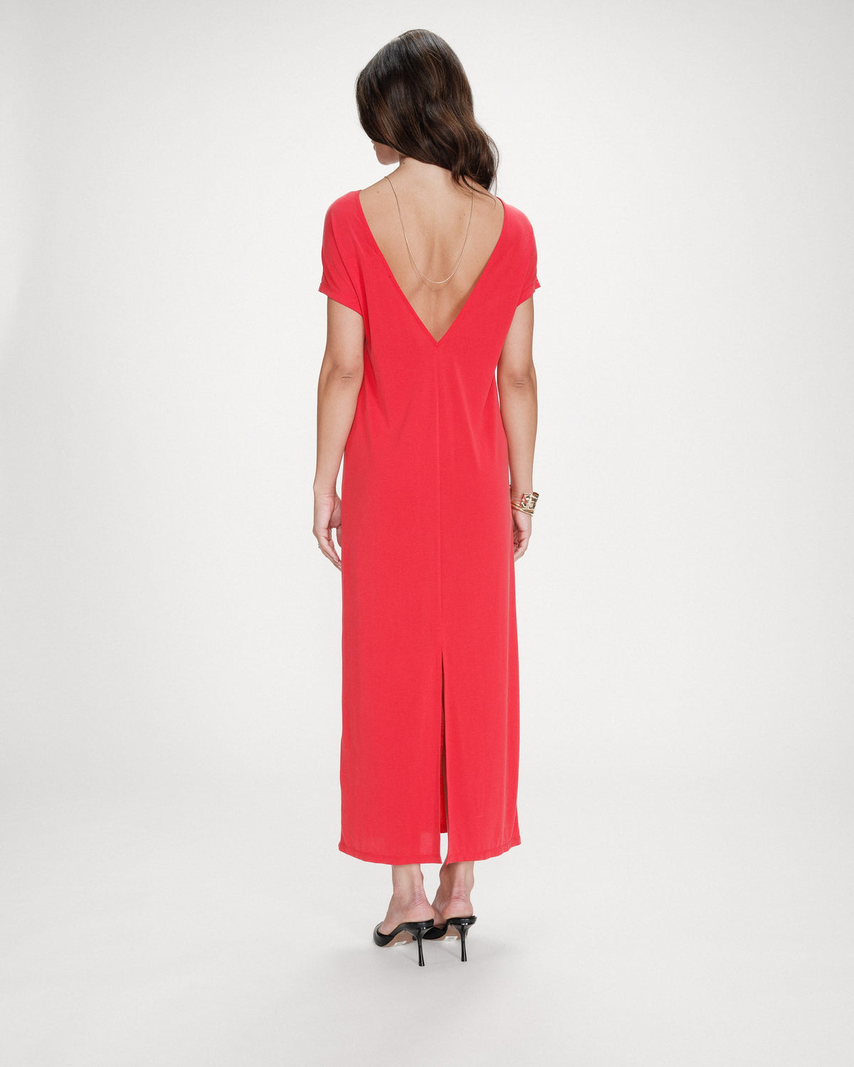Robe longue légère en modal manches courtes fuchsia Peace