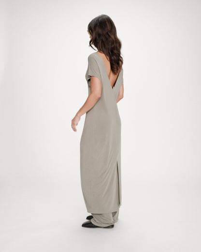 Robe longue légère en modal manches courtes kaki Peace