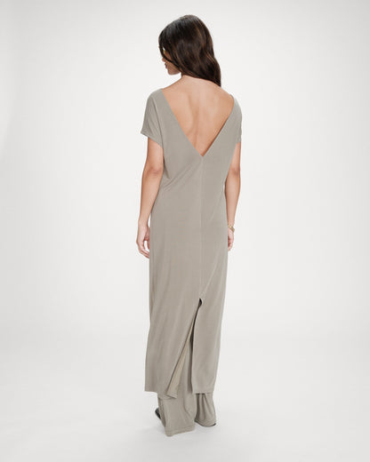 Robe longue légère en modal manches courtes kaki Peace