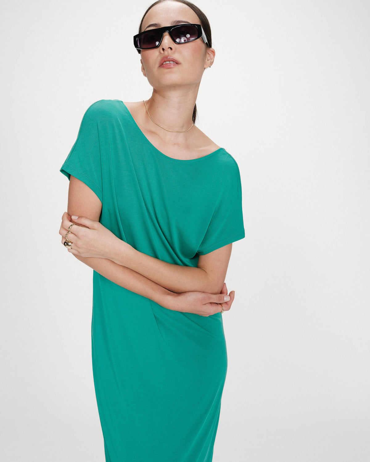 Robe longue légère en modal manches courtes vert Peace