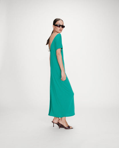 Robe longue légère en modal manches courtes vert Peace
