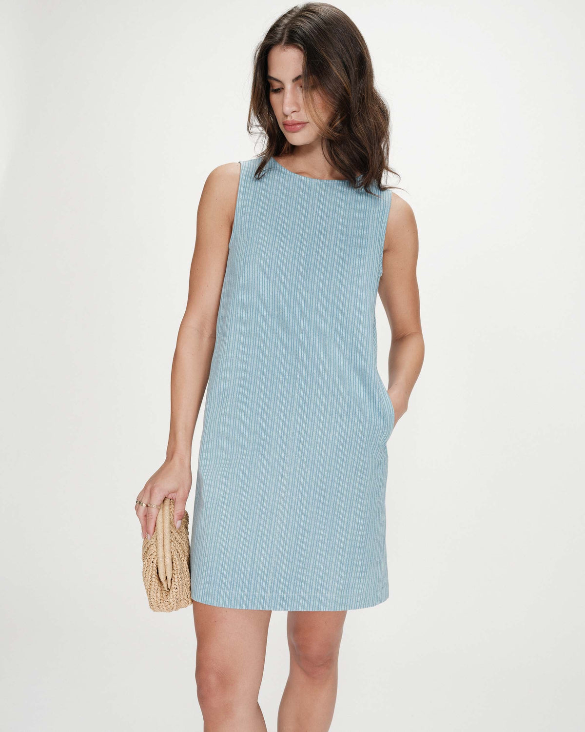 Robe courte droite sans manches en jean stripedblue Vanessa
