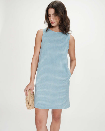 Robe courte droite sans manches en jean stripedblue Vanessa