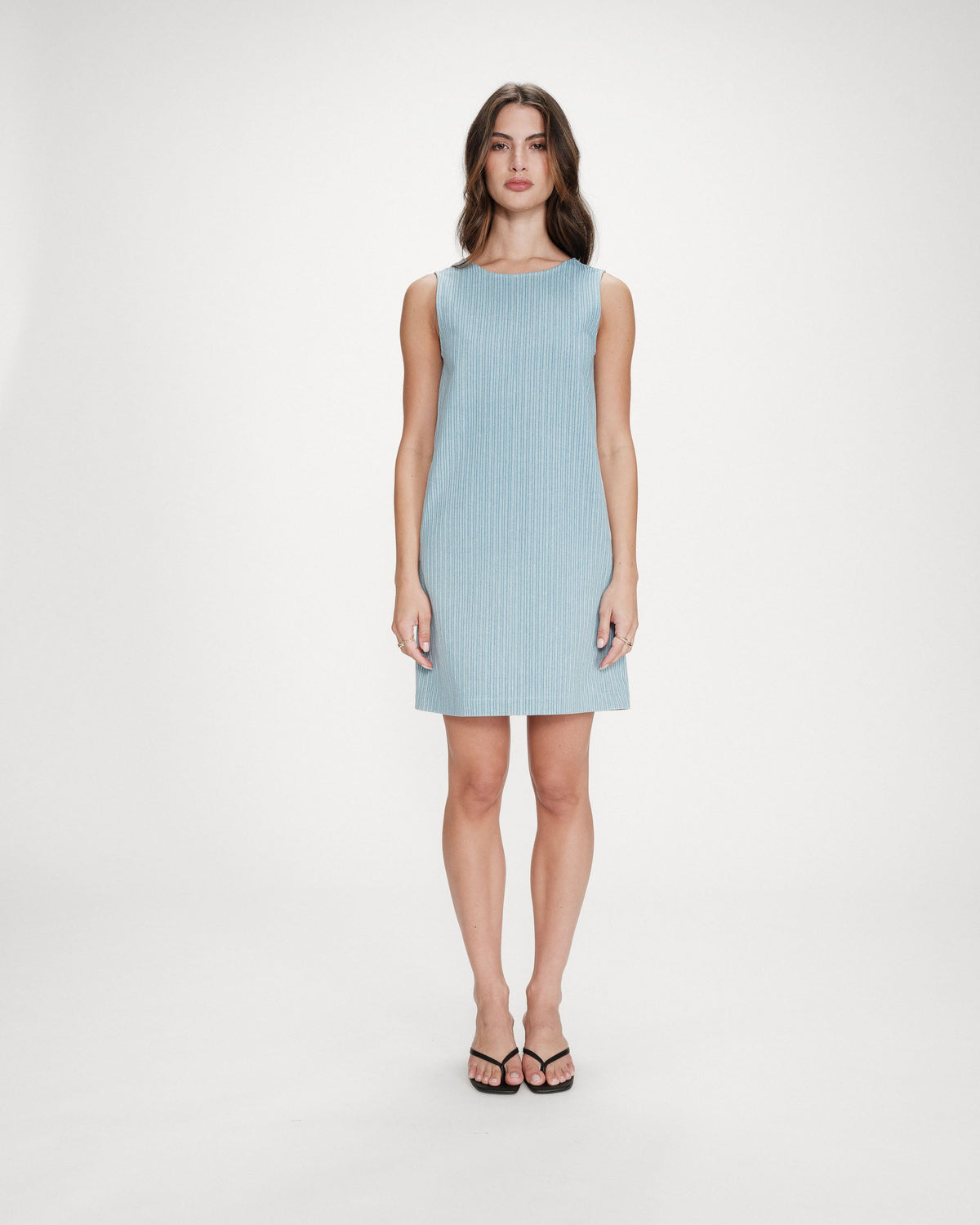 Robe courte droite sans manches en jean stripedblue Vanessa