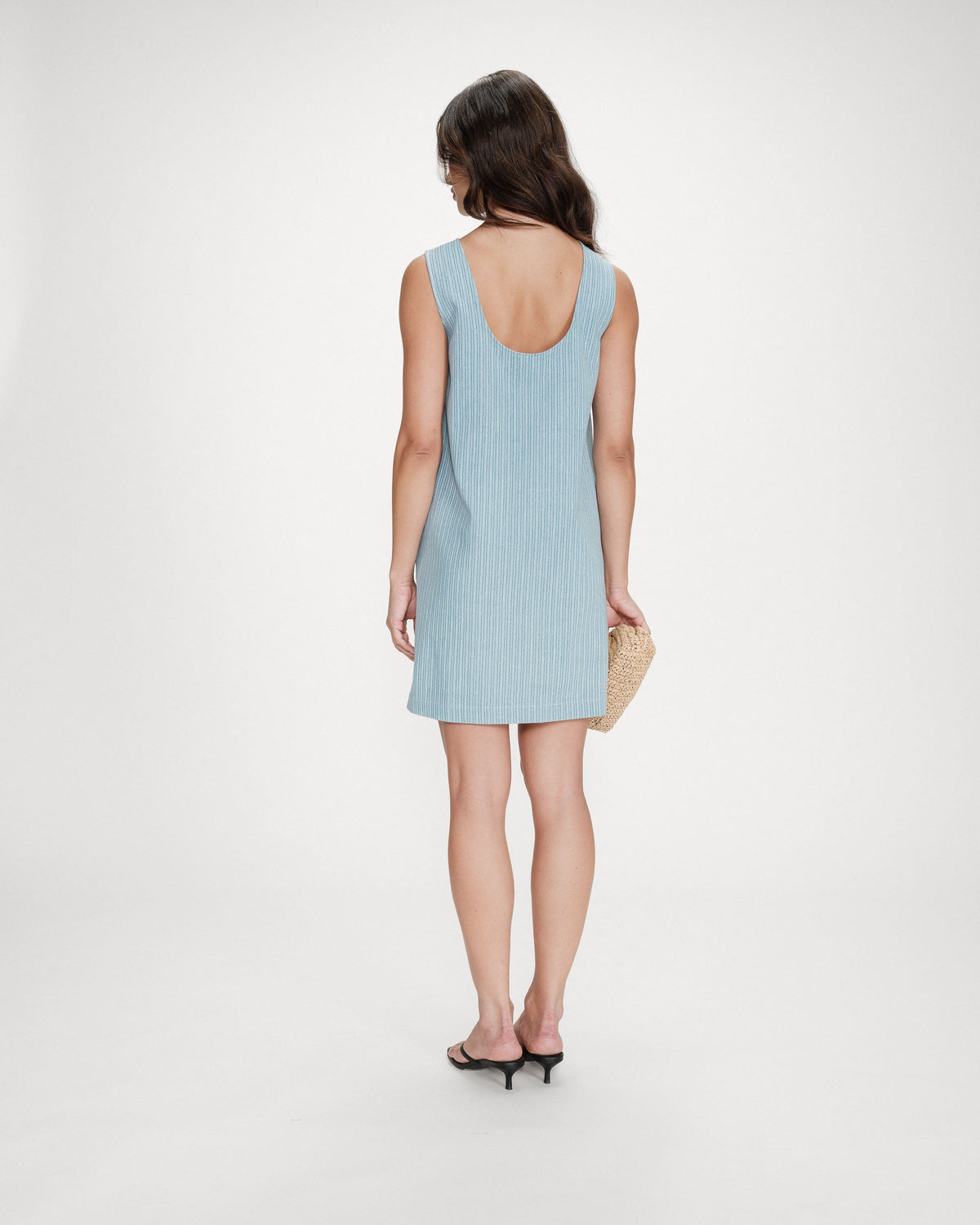 Robe courte droite sans manches en jean stripedblue Vanessa