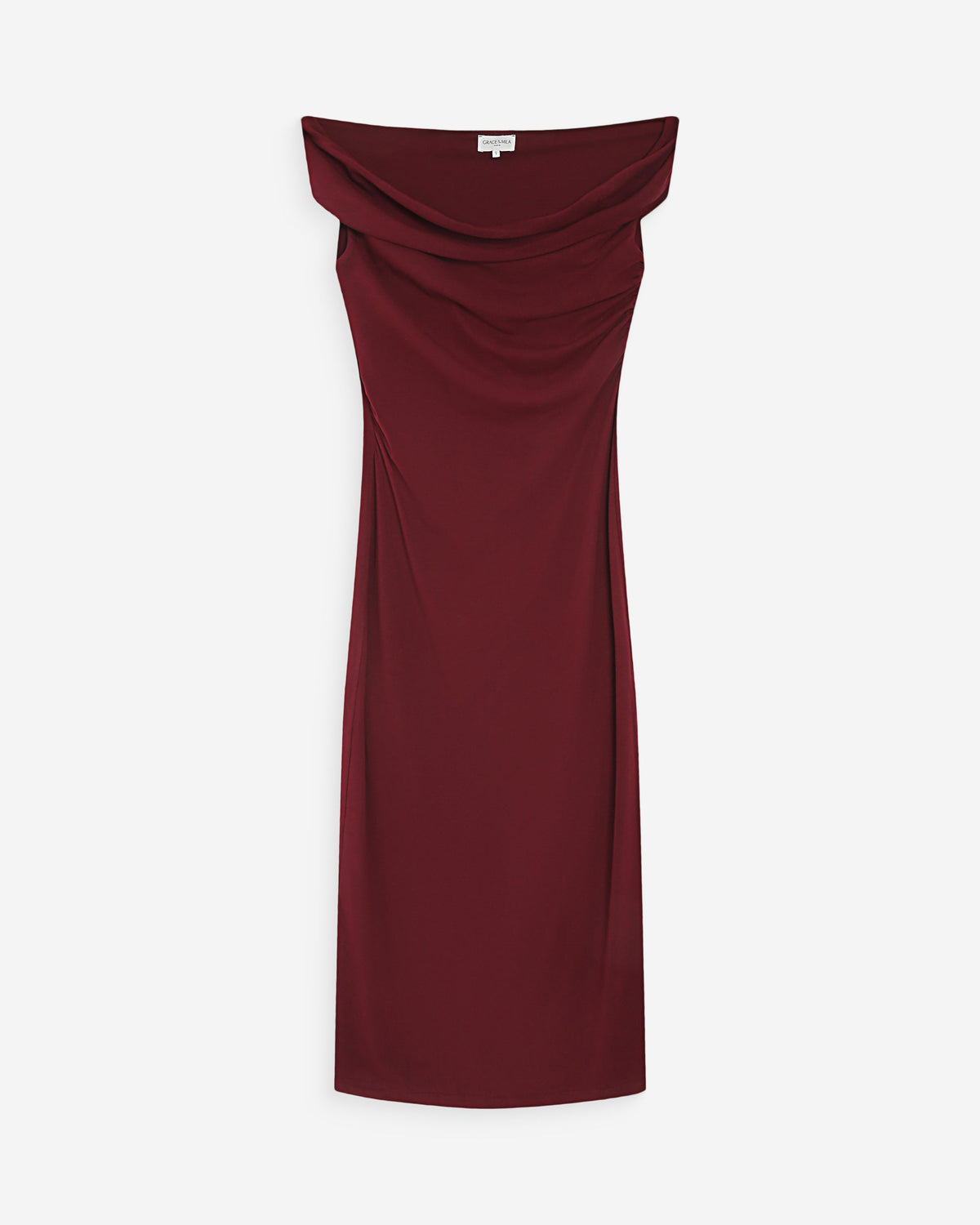 Robe longue cintrée col asymétrique cherry Vanity
