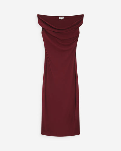 Robe longue cintrée col asymétrique cherry Vanity