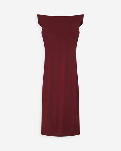 Robe longue cintrée col asymétrique cherry Vanity