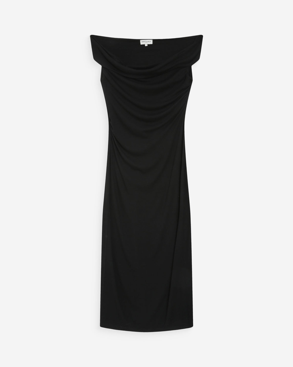 Robe longue cintrée col asymétrique noir Vanity
