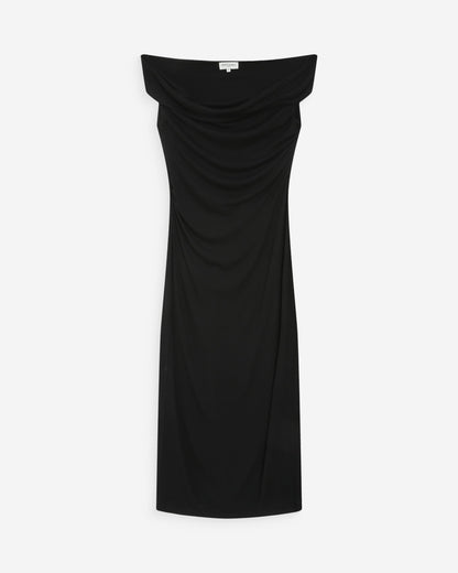 Robe longue cintrée col asymétrique noir Vanity