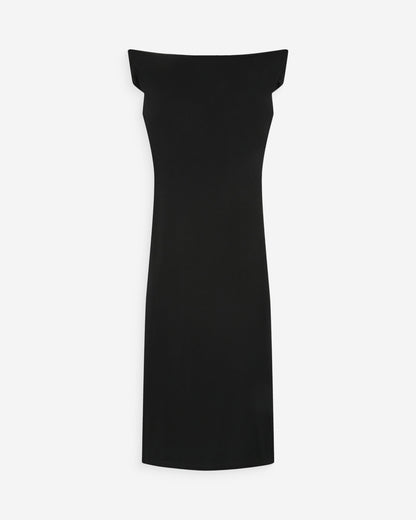 Robe longue cintrée col asymétrique noir Vanity
