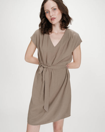 Robe courte fluide col V manches courtes kaki Marilou