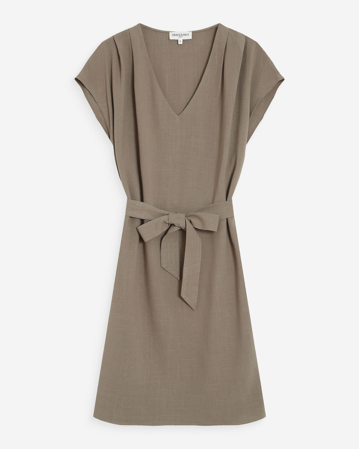 Robe courte fluide col V manches courtes kaki Marilou