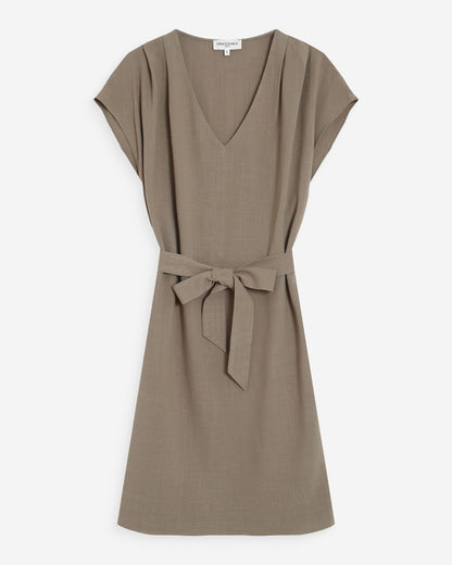 Robe courte fluide col V manches courtes kaki Marilou
