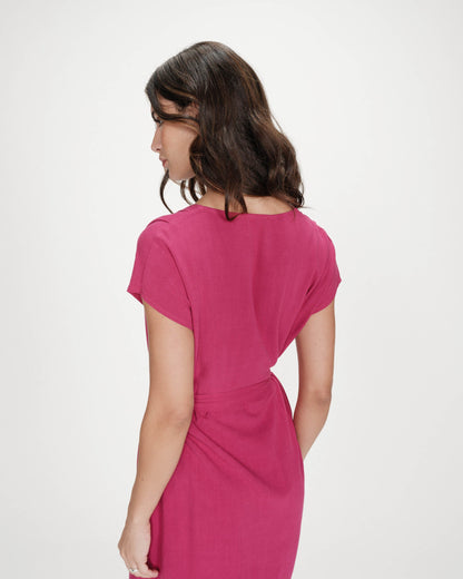Robe courte fluide col V manches courtes pivoine Marilou