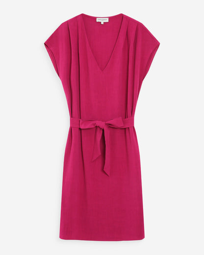 Robe courte fluide col V manches courtes pivoine Marilou