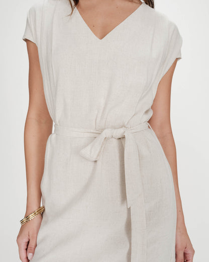 Robe courte fluide col V manches courtes sable Marilou