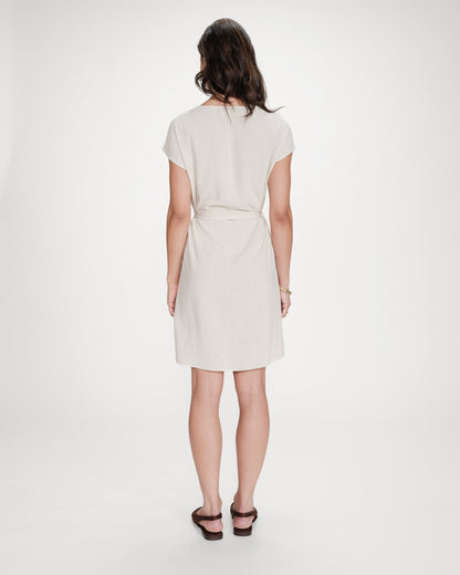Robe courte fluide col V manches courtes sable Marilou