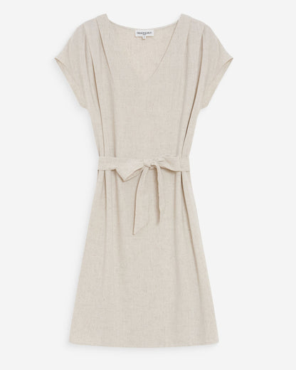 Robe courte fluide col V manches courtes sable Marilou