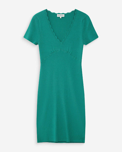 Robe courte ajustée en maille à col V vert Valeriane
