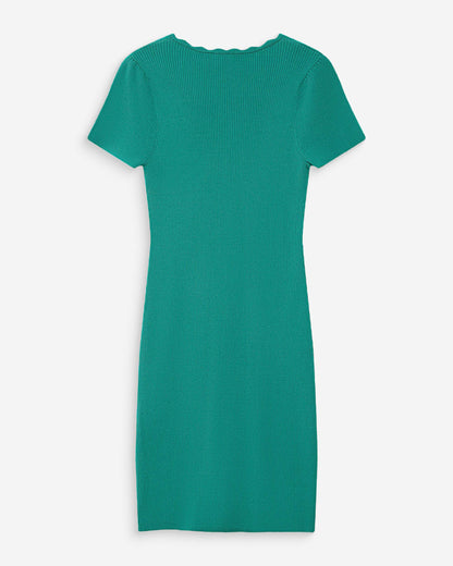 Robe courte ajustée en maille à col V vert Valeriane