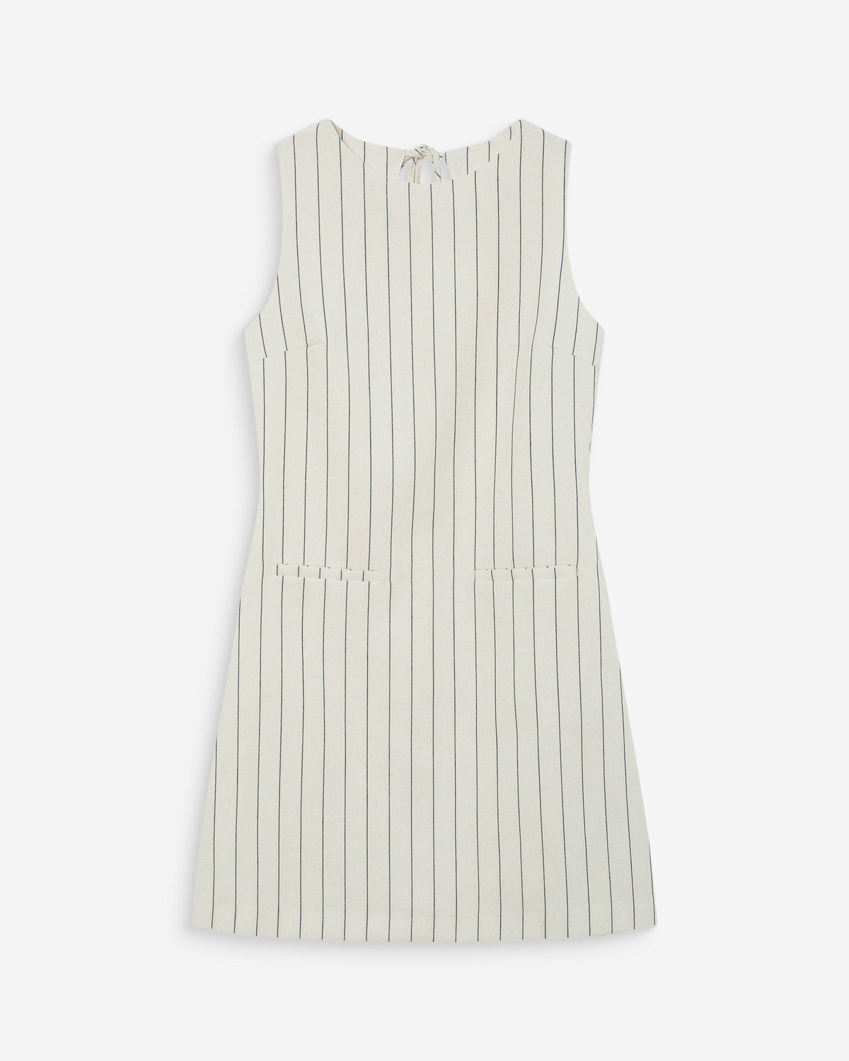 Robe courte droite rayée en lin nouée au dos white Vea