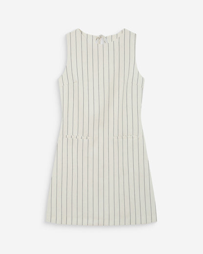 Robe courte droite rayée en lin nouée au dos white Vea