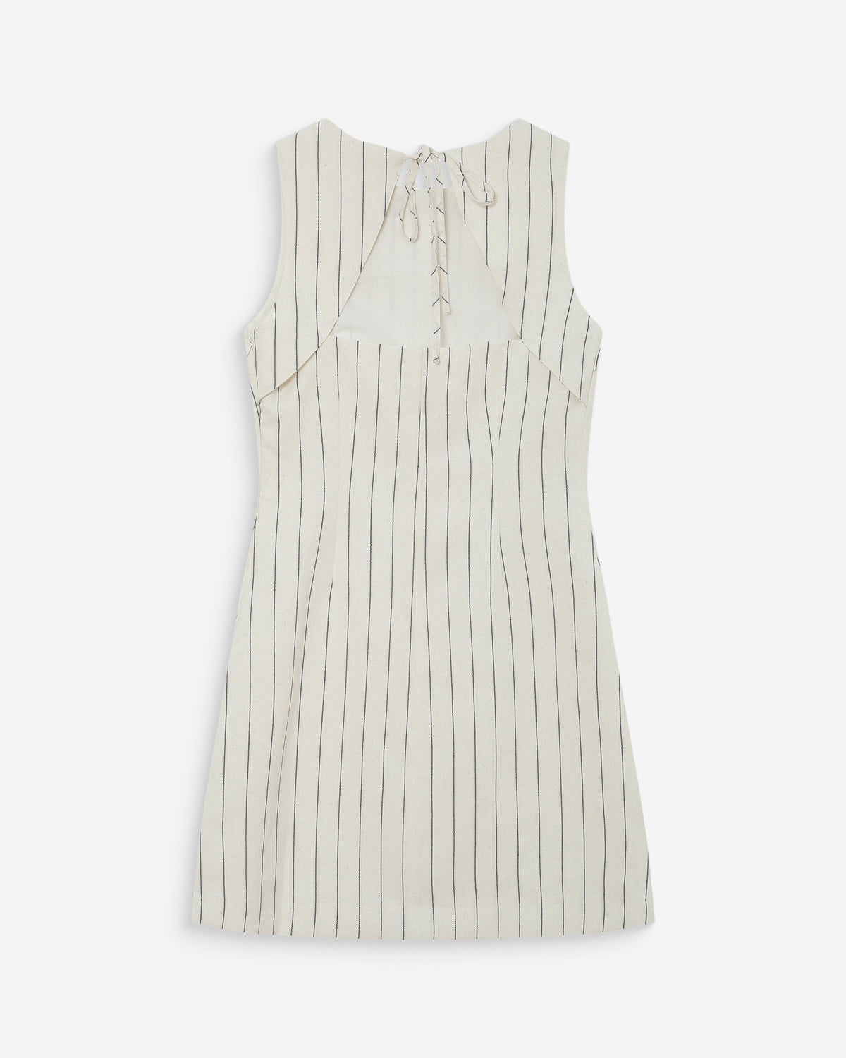 Robe courte droite rayée en lin nouée au dos white Vea