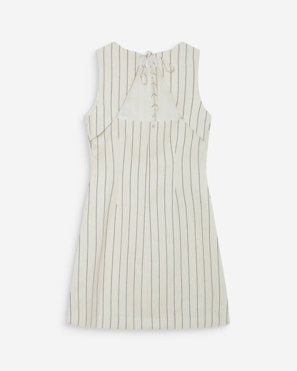 Robe courte droite rayée en lin nouée au dos white Vea
