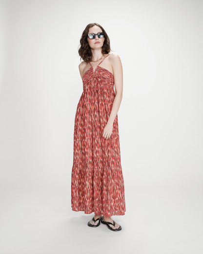 Robe longue bustier évasée imprimée sanguine Venicia