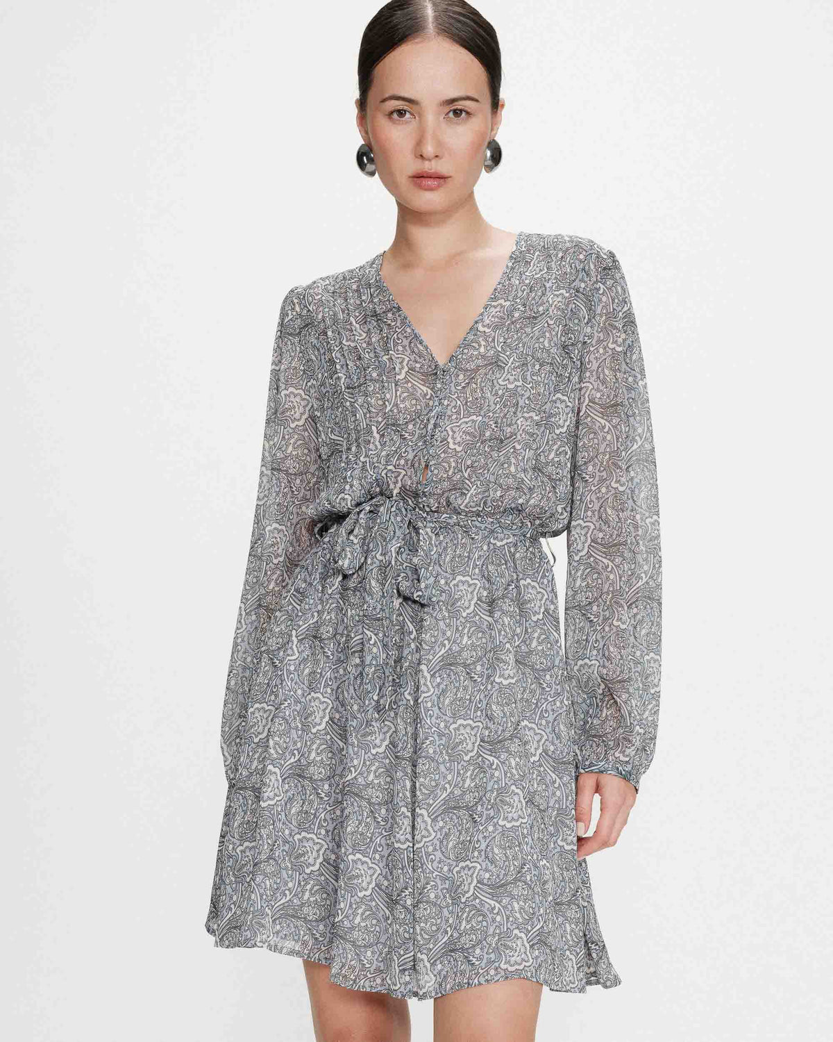Robe courte évasée col V manches longues ciel Violette
