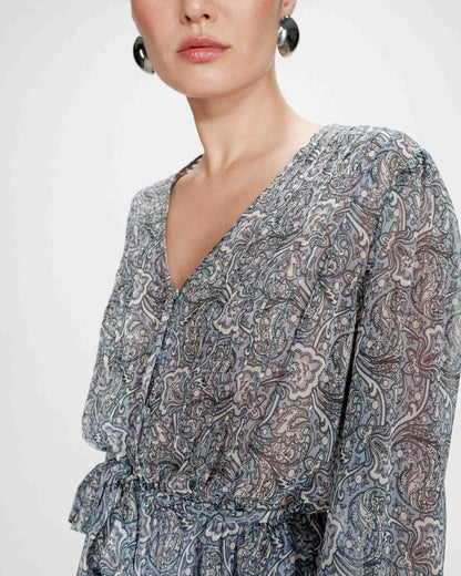 Robe courte évasée col V manches longues ciel Violette