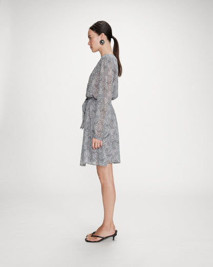 Robe courte évasée col V manches longues ciel Violette