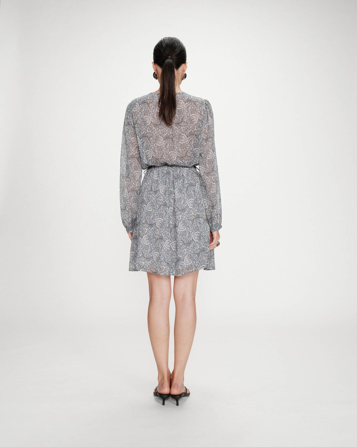 Robe courte évasée col V manches longues ciel Violette